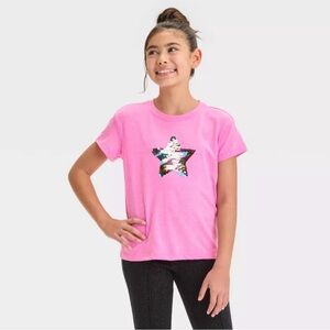 Cat & Jack Girls Pink Multicolor Sequin Star Tee
Size Medium (8)
New with Tags